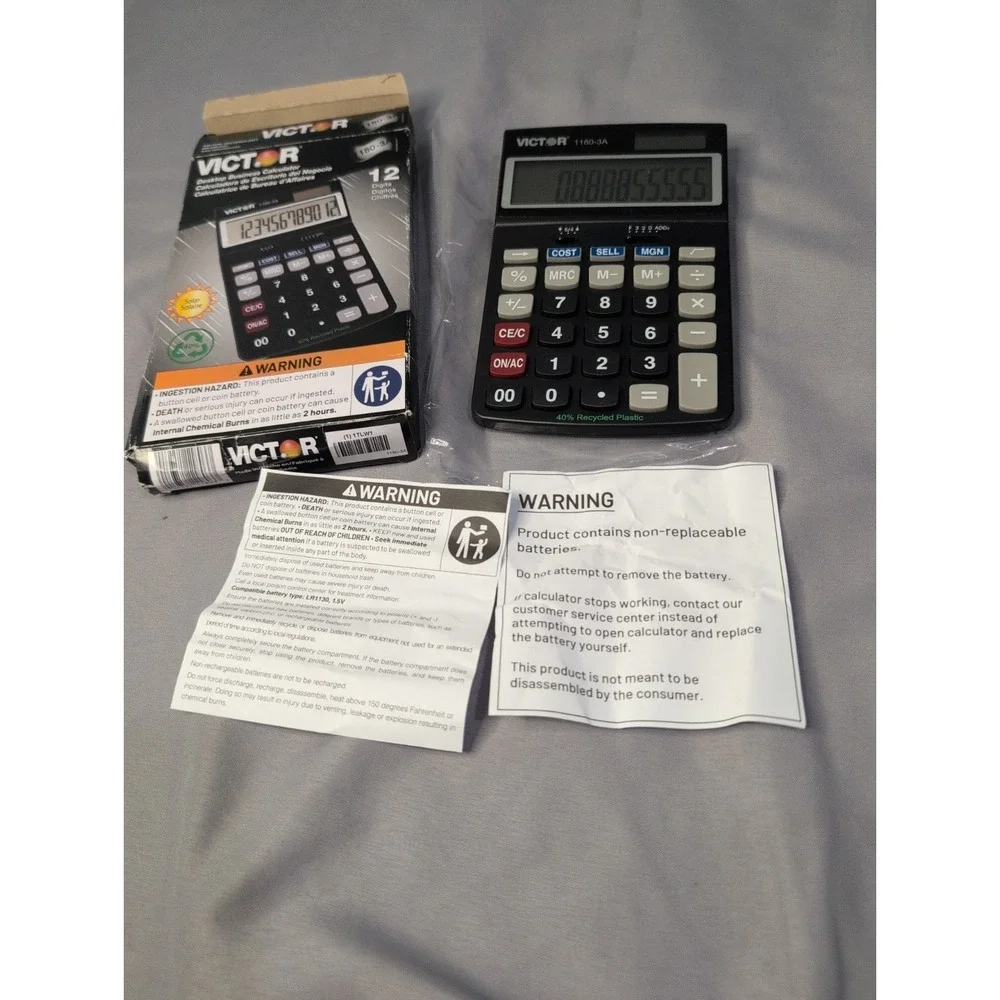Victor 11803A Business Calculator 12-Digit LCD Solar Battery‎ Black